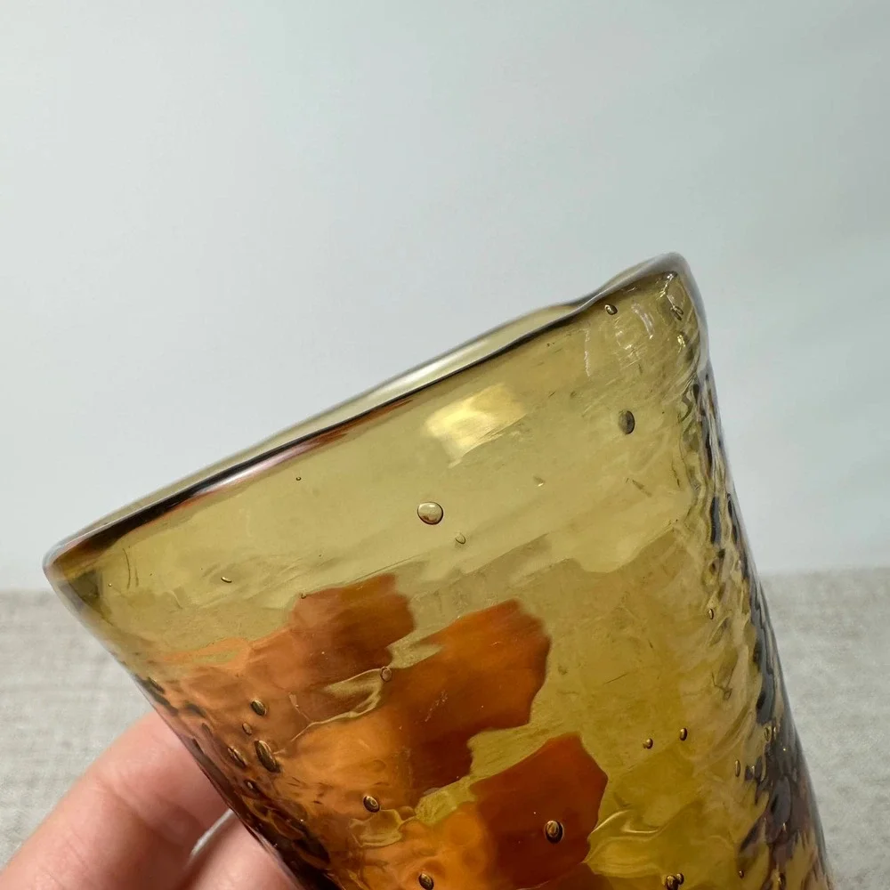 Hand Blown Amber Glass Petite Tumblers Set of 4 Pontil Bubble Art Glass Cups